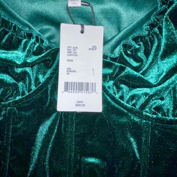 NWT a loves a "EDEN" Forest Green Velvet Bustier Spaghetti Strap Ruffle Top L - Picture 8 of 9